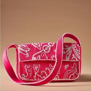 Anthropologie Pink Fiona Beaded Bandana Bag